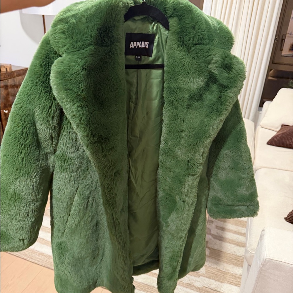 Apparis Green Faux Fur Coat